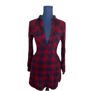 VTG J. Crew Red Plaid Flannel Button Up Shirt Women's Size M Long Sleeve Casual